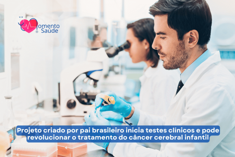 Médicos realizando pesquisas em laboratório + subtítulo